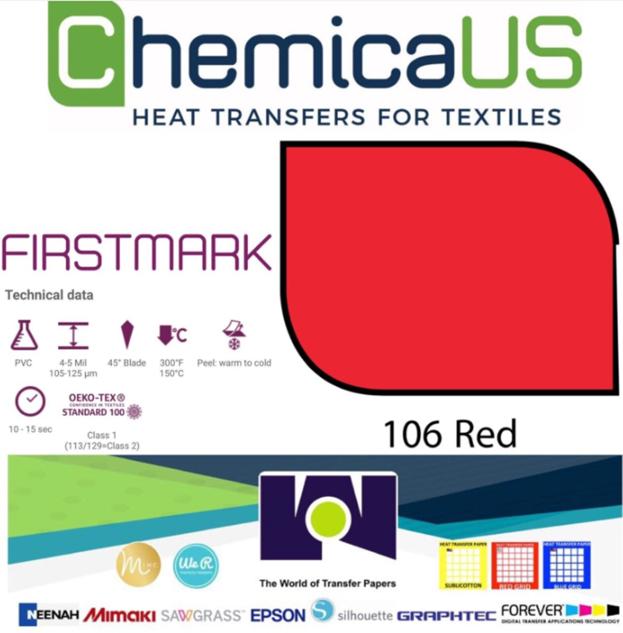 USA 15" x 22 Yds Chemica FirstMark Heat Transfer Vinyl RED CH-106 HTV